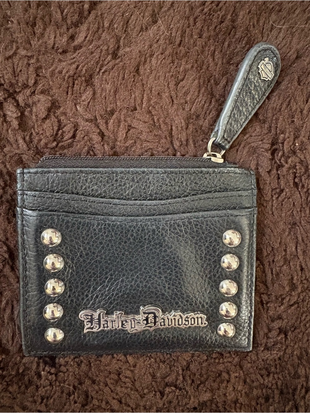 Harley-Davidson Black Leather Card Wallet with Silver Studs